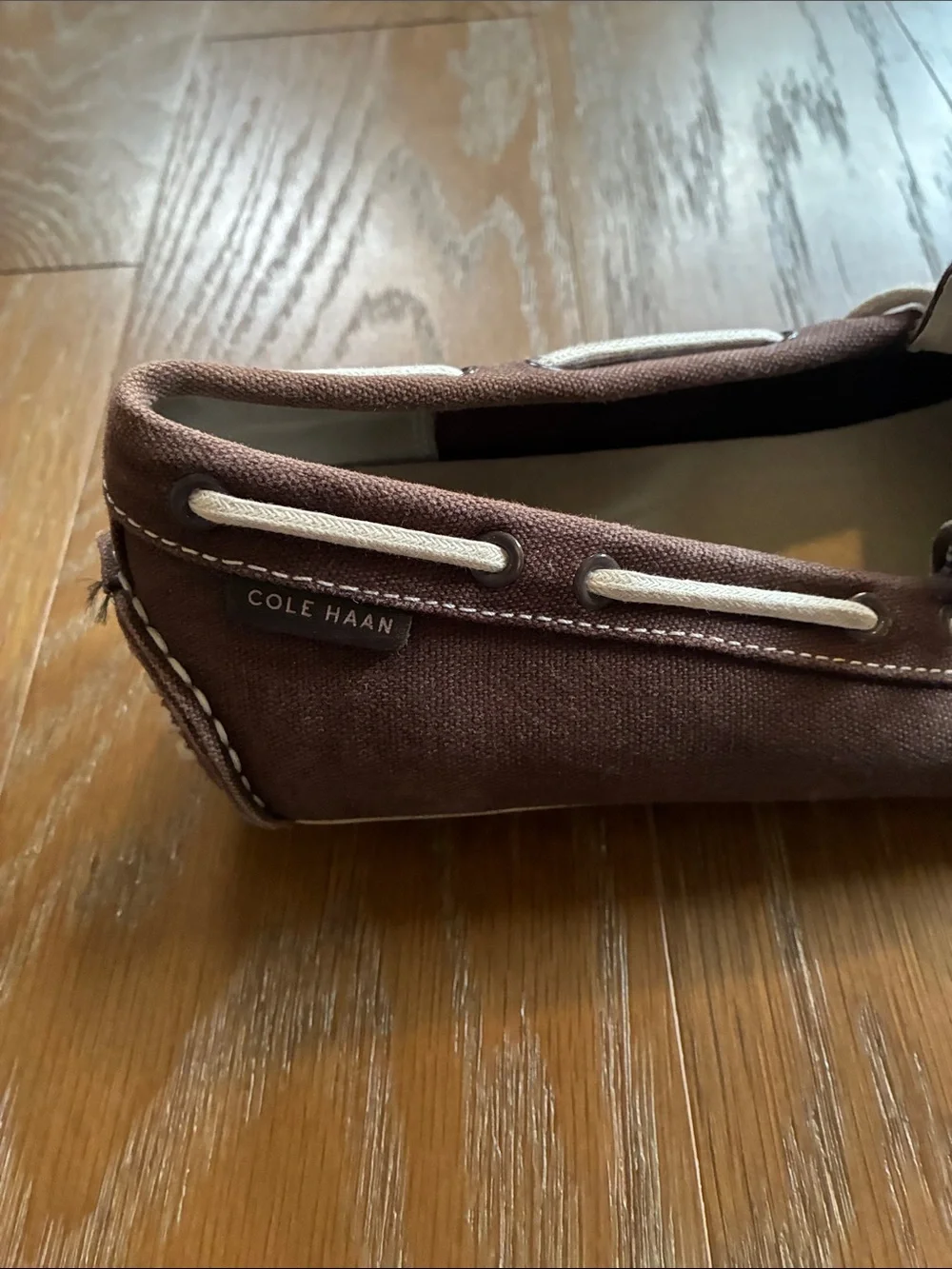 Cole Haan Brown Canvas Boat Shoes with White Laces